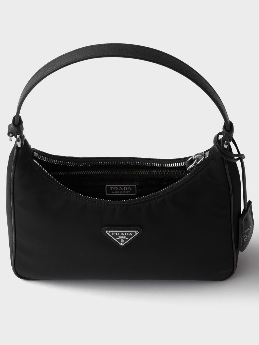 Prada Black Nylon Shoulder Bag with Logo Plaque - Picture 7 of 8